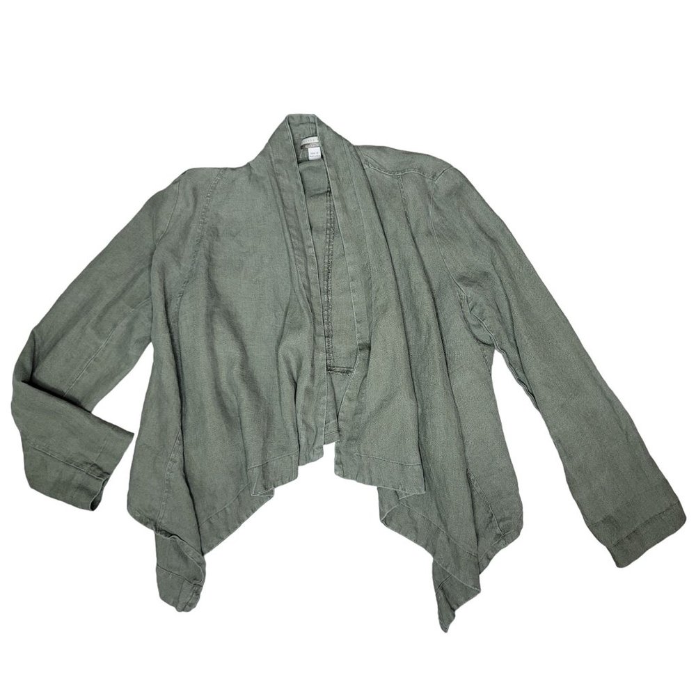 Andrea Behar linen drape jacket size 12 olive hunter green breathable